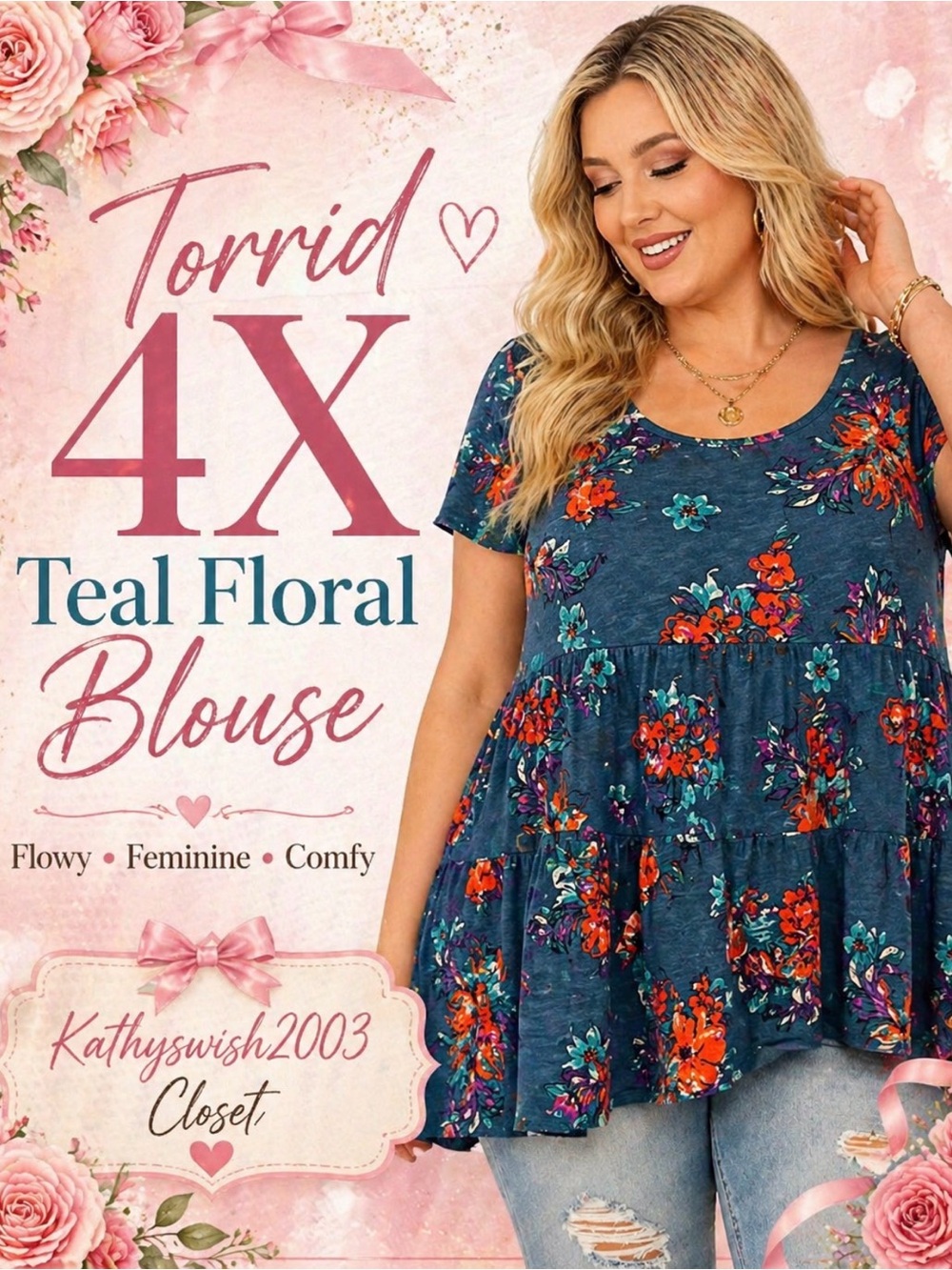 Torrid Teal Floral Blouse Women's Plus Size 4X